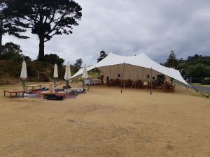 Stretch tents as a Party tent with outdoor games and picnic area