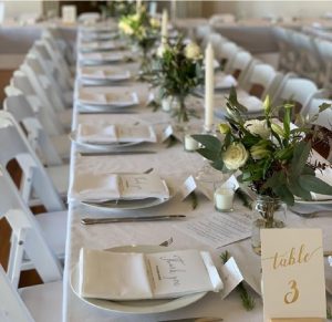 Trestle tables with linen - Peninsula Party Hire