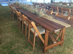 Rustic trestle table and chair hire