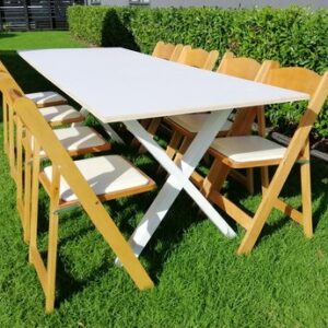 White Crossed Leg Tables