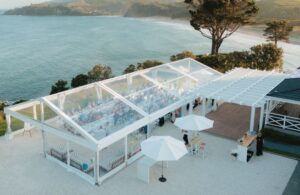 Clear Wedding Marquee overlooking Coromandel beach